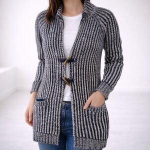 GAP Women's Navy & White Stripe Knit Toggle Cardigan Sweater – Size S